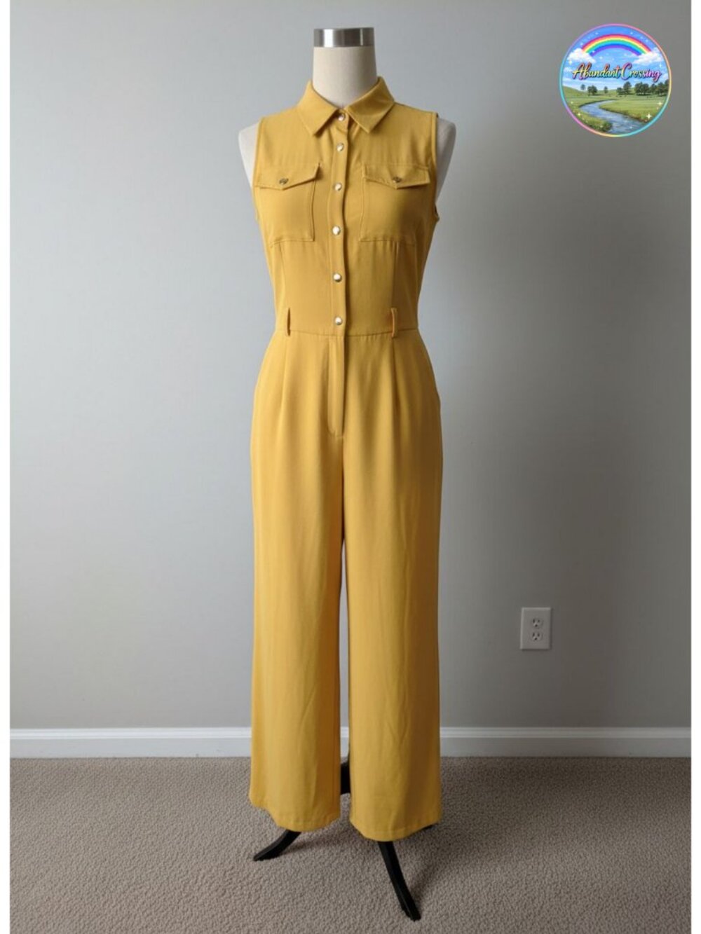 Allegra K Women's Wide Leg Jumpsuit Sleeveless Collared Tie Waist Cotton
